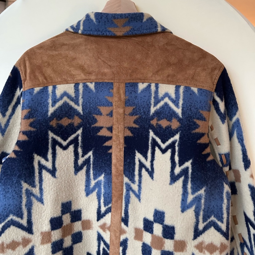 Tasha Polizzi Mountain Blue Western Jacket – Geometric Print, M (No Fur Collar) - Picture 3 of 7